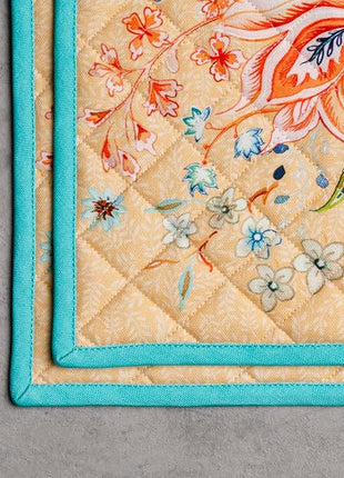 Maison d' Hermine Pot Holders Set 100% Cotton Heat Resistant Potholders 8" x 8" Hot Pads with Loop BBQ, Cooking, Grilling, Kitchen, Handling Hot Pans Spring/Summer (Pack of 2, Luxury Loft – Peach)