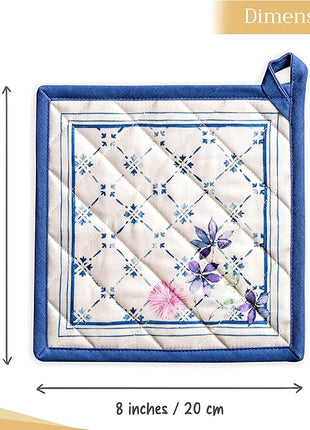 Maison d' Hermine Pot Holders 100% Cotton Heat Resistant Potholders 8" x 8" Hot Pads with Loop BBQ, Cooking, Baking, Grilling, Kitchen, Handling Hot Pans Spring/Summer (Pack of 1, Faience)