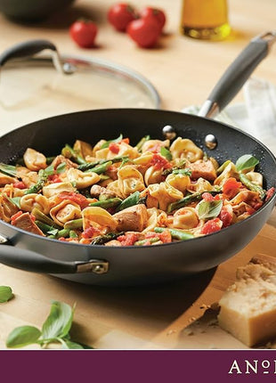 Anolon Advanced Home Hard Anodized Nonstick Frying/Saute/All Purpose Pan with Lid and Helper Handle, 12 Inch, Moonstone Dark Gray