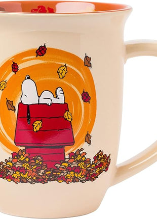 Silver Buffalo Peanuts Snoopy Leaves are Falling, Autumn is Calling Wide Rim Ceramic Mug, 16 Ounces