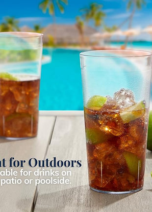 US Acrylic Cafe Plastic Reusable Tumblers (Set of 16) 20-ounce Water Cups in Clear | Value Set of Restaurant Style Drinking Glasses, Stackable, BPA-free, Made in the USA | Top-rack Dishwasher Safe