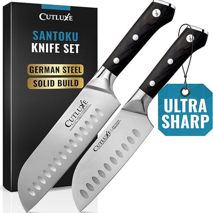 Cutluxe Santoku Knife Set – 7" Chopping Knife and 5" Vegetable Knife – Multipurpose Kitchen Knives – High Carbon German Steel, Full Tang & Ergonomic Handle Design – Artisan Series