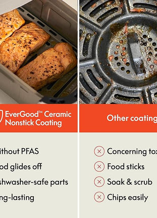 bella 4 Qt TriZone Air Fryer, EverGood™ Ceramic Nonstick Coating, Dual Basket Design w Removable Divider, Digital Touchscreen Control w 6 Preset Cooking Options, 1200 Watt, 3lb Capacity, Seaglass