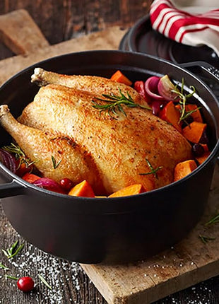 STAUB Cast Iron Dutch Oven 5.5-qt Round Cocotte, Made in France, Serves 5-6, Black Matte