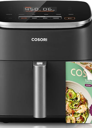 Cosori 9-in-1 TurboBlaze Air Fryer 6 Qt, Premium Ceramic Coating, 90°–450°F, Precise Heating for Even Results, Air Fry, Roast, Bake, Broil, Dry, Frozen, Proof, Reheat, Keep Warm, 120V, Dark Gray