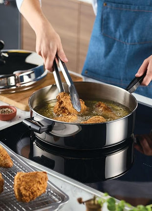 Farberware Classic Series Anniversary Edition Stainless Steel Sauté Pan and Lid with Helper Handle, Induction Suitable, 6 Quart Jumbo Cooker, Metal Utensil Safe - Stainless Steel