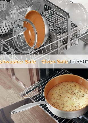 Duxtop 17PC Professional Stainless Steel Induction Cookware Set, Stainless Steel Ceramic Nonstick Pan Set, Impact-bonded Technology, FUSION Titanium Reinforced Ceramic Coating, Copper