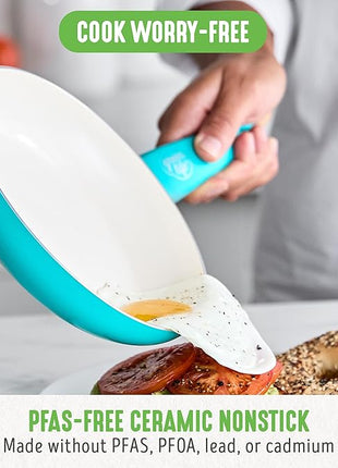 GreenLife Non Stick Fry Pan Set (7" & 10"), Non-Toxic PFAS-Free Ceramic Skillets, Dishwasher & Oven Safe, Egg Omelet Frying Pans, Stay- Cool Handles, Kitchen Home Cooking Essentials, Caribbean Blue