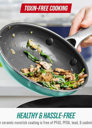 Blue Diamond 8" Nonstick Frying Pan Skillet, Diamond Infused Ceramic PFAS-Free, Dishwasher & Oven Safe, Stay Cool Handle, Durable Non Toxic Metal Utensil Safe, Egg & Omelet Pan, Turquoise
