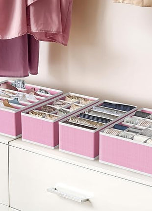 Simple Houseware 4-Pack Drawer Organizer Set - Closet Dividers for Underwear, Socks, Bras, Scarves, Ties - Foldable Non-Woven Storage Boxes, Pink
