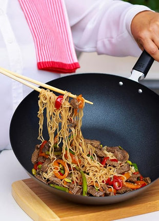 JOYCE CHEN Professional Series 12-Inch Carbon Steel Excalibur Nonstick Stir Fry Pan with Phenolic Handle