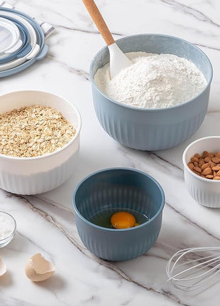 COOK WITH COLOR Prep Bowls with Lids- Wide and Deep Nesting Plastic Small Mixing Bowl Set with Lids, 8 Piece Set - Deep Bowls, Blue/Grey
