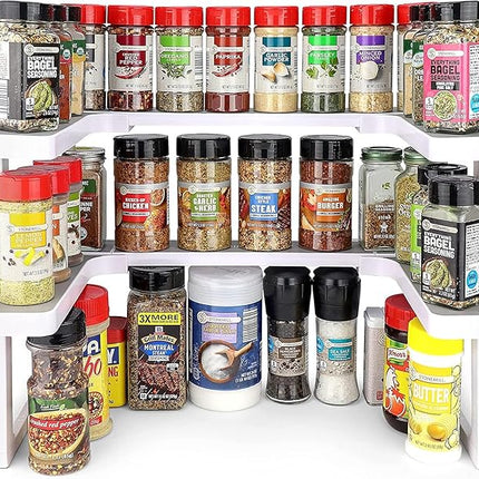 Spicy Shelf with 20 Jars of Spices inclded - Expandable Spice Rack and Stackable Cabinet & Pantry Organizer - Cabinet Spice Racks for inside Cabinets
