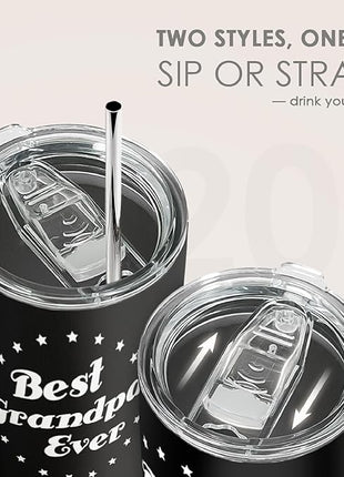 SANDJEST Tumbler Best Grandpa Ever Gift Set for Papa, Grandfather - 20oz Insulated Travel Mug - Great Christmas Father's Day, Birthday, Christmas Gifts (Black - Grandpa)