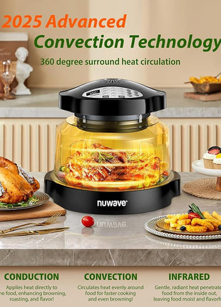 Nuwave Oven Pro Plus Air Fryer, Infra-Red Countertop, 2025 Advanced Convection, No Defrosting or Preheating, Cook Fresh or Frozen, Durable Power Dome, 100 Presets & 50 Memory, PFAS Free, Black