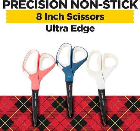 Scotch Brand Precision Ultra Edge Scissors, Left- or Right-Handed, 8 Inch, 3-Pack