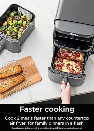 Ninja Air Fryer, 10QT DoubleStack XL 2-Basket, Compact Design, Cooks 5lb Whole Chicken, Feeds Up to 8 People, 6-in-1 Air Fryer, Roast, Bake & More, Easy to Clean, Dishwasher Safe Parts, Grey, SL401