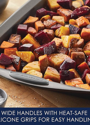 Rachael Ray Nonstick Bakeware Set with Grips, Nonstick Cookie Sheets / Baking Sheets - 3 Piece, Gray with Sea Salt Gray Grips