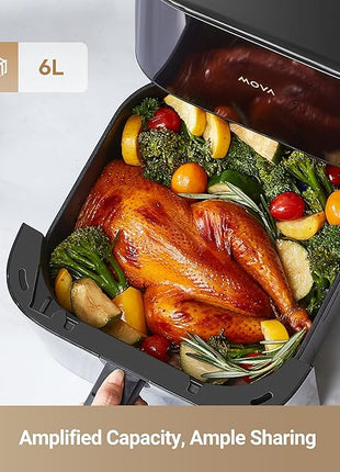 Mova FD10Pro Air Fryer, 6.3QT Large Digital Airfryer with Visible Window, 11 Preset Cooking Modes, Dual Heating System 122-450°F Precise Heat for Even Results, Non-Stick Baskets