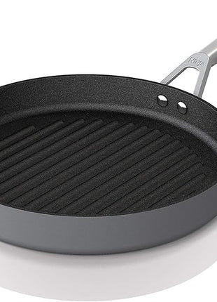 Ninja C30530 Foodi NeverStick Premium 12-Inch Round Grill Pan, Hard-Anodized, Nonstick, Durable & Oven Safe to 500°F, Slate Grey