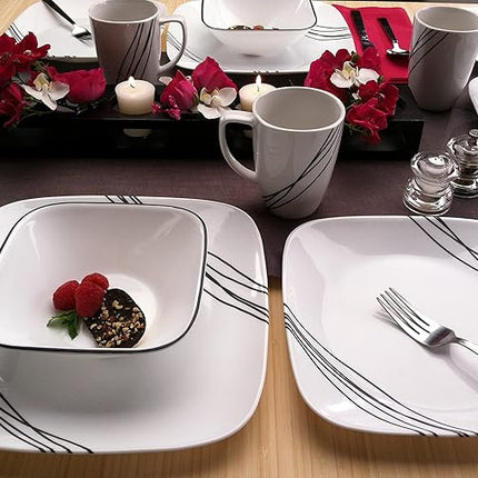 Corelle Dinnerware Set (12pc, Simple Sketch)-Dinner for 4 Includes x: Dinner Plates, Side & Bowls 3 X More Durable, Half The Space Weight of Ceramic up to 80% Recycled Glass, 1146920