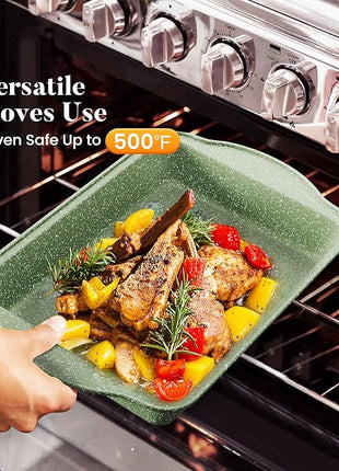 Kitchen Academy 17 Pieces Induction Cookware Set with Griddle, Green Granite Pots and Pans Set Non Stick, Healthy Nonstick Cooking Pans Set