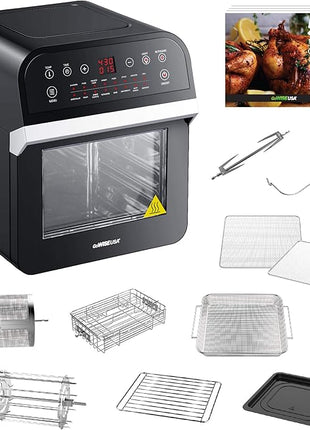 GoWISE USA GW44800-O Deluxe 12.7-Quarts 15-in-1 Electric Air Fryer Oven with Rotisserie and Dehydrator + 50 Recipes QT, Black/Silver