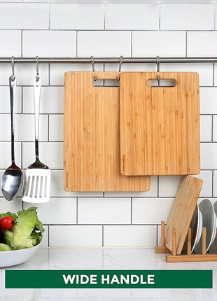 Bamboo Cutting Boards for Kitchen [Set of 3] Wood Cutting Board for Chopping Meat, Vegetables, Fruits, Cheese, Knife Friendly Serving Tray with Handles