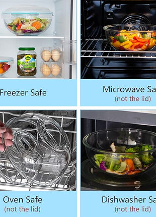 WhiteRhino Glass Mixing Bowl with Lids Set of 5, 0.2, 0.5, 1.1, 2.1, 3.75 QT, Large Salad Bowls with BPA-Free Lids, Space-Saving Nesting Bowls for Kitchen Food Storage, Glass bowl for Cooking, Baking