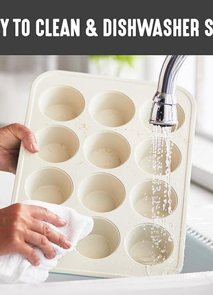 GreenLife 12-Cup Muffin Pan, PFAS-Free Healthy Nonstick Baking Tray, 11.4" x 1.9" x 15.9", Durable Ceramic Bakeware, Cupcakes, Egg Bites, Tarts, Brownies, Black