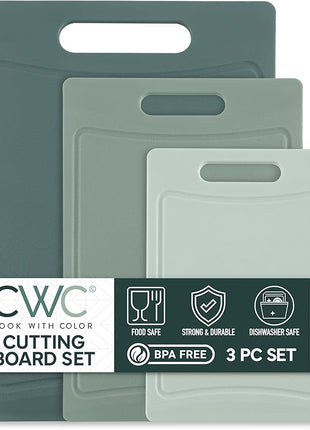 COOK WITH COLOR Non-Slip Cutting Board Set – Kitchen Essentials with Easy Grip Handle for Meat, Veggies, and Fruits, 3 Cutting Boards, Mint