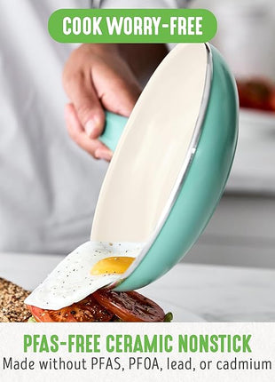 GreenLife Non Stick Fry Pan Set (7" & 10"), Non-Toxic PFAS-Free Ceramic Skillets, Dishwasher & Oven Safe, Egg Omelet Frying Pans, Stay- Cool Handles, Kitchen Home Cooking Essentials, Turquoise