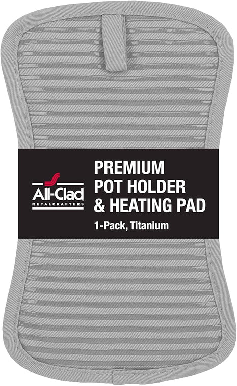 All-Clad Premium Pot Holder & Hot Pad: Heat Resistant to 500 Degrees - 100% Cotton, 10"x6.25" Hot Pad for Kitchen and Barbeque, (1-Pack), Titanium