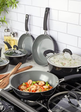 Kenmore Arlington Healthy Nonstick Ceramic Coated Forged Aluminum Induction Cookware, 12-Piece, Black Exterior/Grey Interior