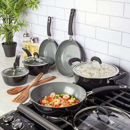 Kenmore Arlington Healthy Nonstick Ceramic Coated Forged Aluminum Induction Cookware, 12-Piece, Black Exterior/Grey Interior