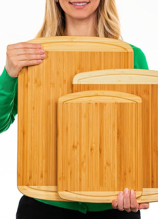 Organic Wooden Cutting Boards for Kitchen Set of 3 with Lifetime Replacements – Premium Extra Large Bamboo Chopping Boards with Juice Grooves for Carving & Serving, Non-Toxic & Durable by Greener Chef