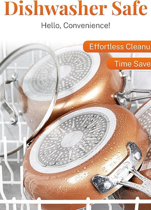 GOTHAM STEEL 10 Pc Copper Pots and Pans Set Non Stick Cookware Sets with Kitchen Utensils, Induction Ready, Non Toxic PFOA PFOS Free, Nesting Design for 50% Space Saving, Oven and Dishwasher Safe