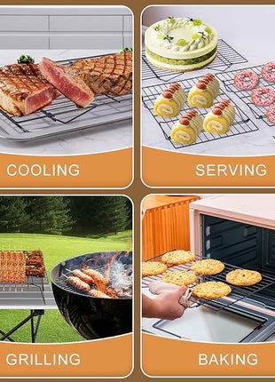 Cooling Rack for Baking 3 Tiers, 16" x 10" Cookie Cooling Wire Rack Stackable Collapsible Nonstick, Stainless Steel Baking Cooking Cooling Racks with Optimum Air Flow, Black