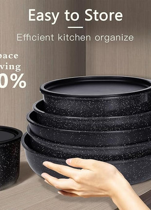 GiPP Ceramic Pots and Pans Set Non Stick, Nonstick Detachable Handle Cookware Sets, Healthy Non Toxic PFAS PFOA & PTFE Free, Dishwasher ＆Oven Safe, Induction Kitchen Pot and Pan, 15 Piece Grey