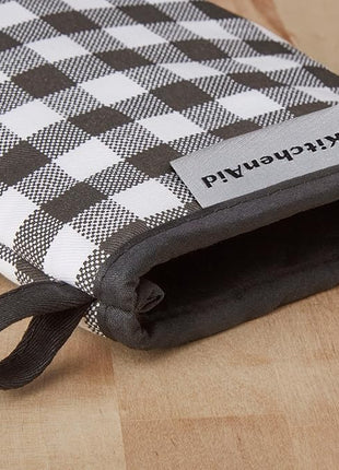 KITCHENAID Gingham Mini Oven Mitt 2-Pack Set, Matte Black, 5.5"x8"