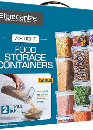 14 PCS Airtight Food Storage Containers with Lids set, BPA Free Leak-proof Kitchen and Pantry Organization Canisters for Cereal, Pasta, Dry Food, Flour Sugar, Stackable, Free Label, Marker, Scoop