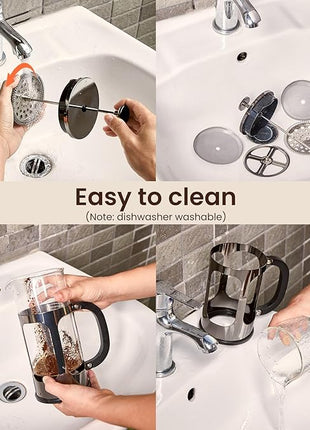 BAYKA 21 Ounce 0.6 Liter French Press Coffee Tea Maker Small, Heat Resistant Thickened Borosilicate Glass Stainless Steel Single Serve Brewer, Cold Brew Cafetera Teapot, Dark Pewter