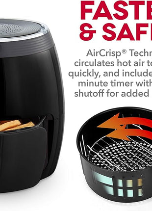 Dash Deluxe Electric Air Fryer + Oven Cooker with Temperature Control, Non-stick Fry Basket, Recipe Guide + Auto Shut off Feature, 1200-Watt, 3 Quart - Black