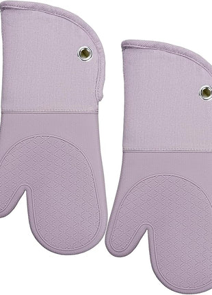 Professional Microwave Silicone Oven Mitts one Pair, Kitchen Mitten Set for Heat Resistant with 500 Degrees, Kitchen Gloves Pot Holder for BBQ Cooking Baking (Purple)