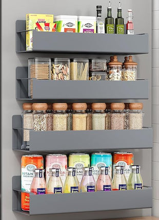 4 Pack Moveable Fridge Magnetic Spice Racks,Metal Grey
