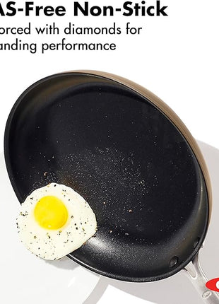 OXO Enhanced 12” Nonstick Frying Pan Skillet, Ceramic PFAS-Free Cookware, Stainless Steel Handle, Eggs & Omelets, Dishwasher & Oven Safe, Biscuit Brown