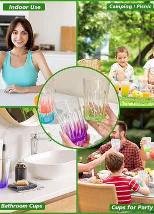 Plastic Drinking Glasses Set of 8, Plastic Cups Reusbale Tumblers for Kitchen Camping, Water Cup Set with Gradient Color, Unbreakable Bathroom Cups, BPA Free, Dishwasher Safe, 15.2oz, 4 Colors,8 Pack