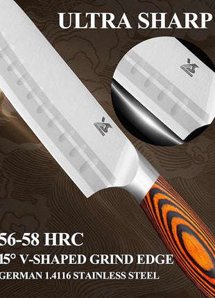 MSY BIGSUNNY 7-PCS Kitchen Knife Set, German Stainless Steel for Chef Knife Set with Pakkawood Handle, Perfect Cutlery Set Gift