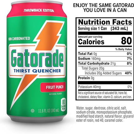 Gatorade Thirst Quencher, Fruit Punch, 12 Fl Oz Cans (Pack of 18)