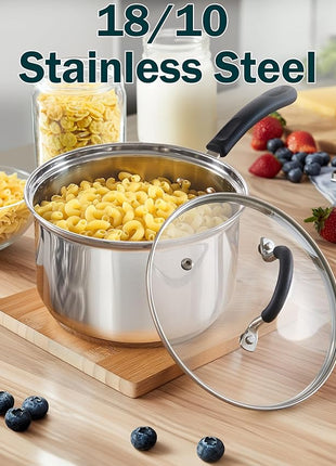 Cook N Home Stainless Steel Cookware Sets 10-Piece, Pots and Pans Kitchen Cooking Set with Stay-Cool Handles, Dishwasher Safe, Silver